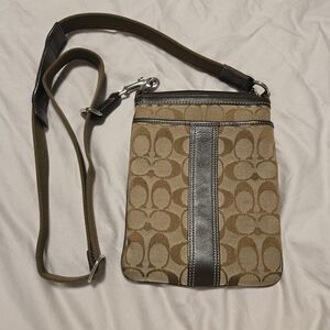 Vintage Coach Signature Tan and Brown Crossbody Bag
